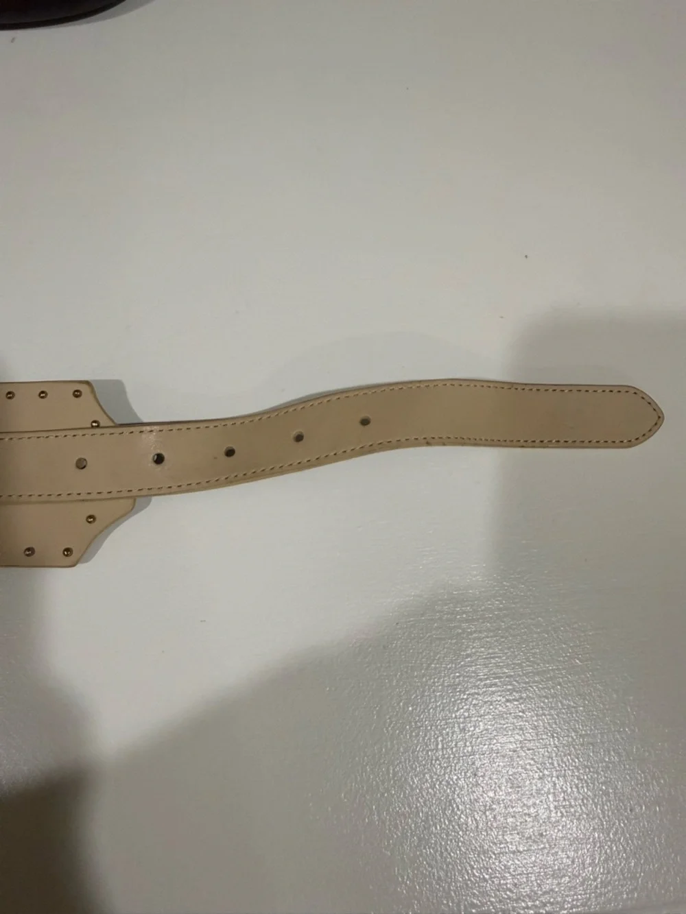 LOFT Taupe Wide Leather Belt with Gold Buckle